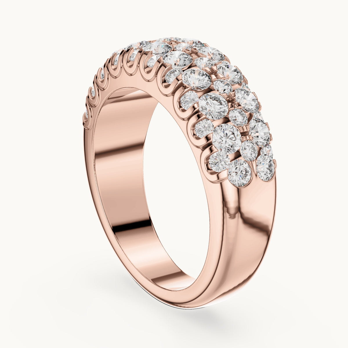 Round cut lab-grown diamond half eternity band in 14K rose gold, 1.92 CT TW, view 1