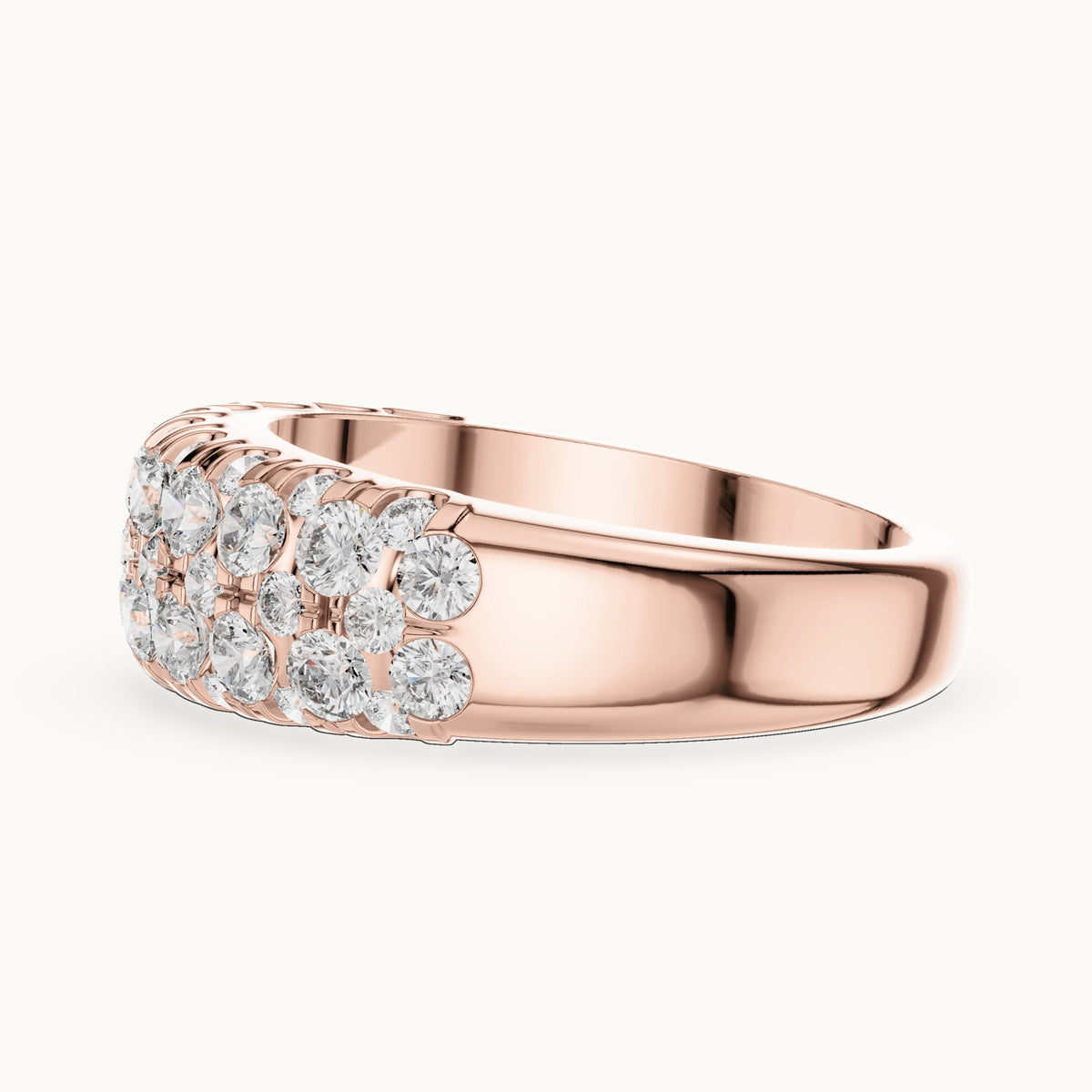 Round cut lab-grown diamond half eternity band in 14K rose gold, 1.92 CT TW, view 2
