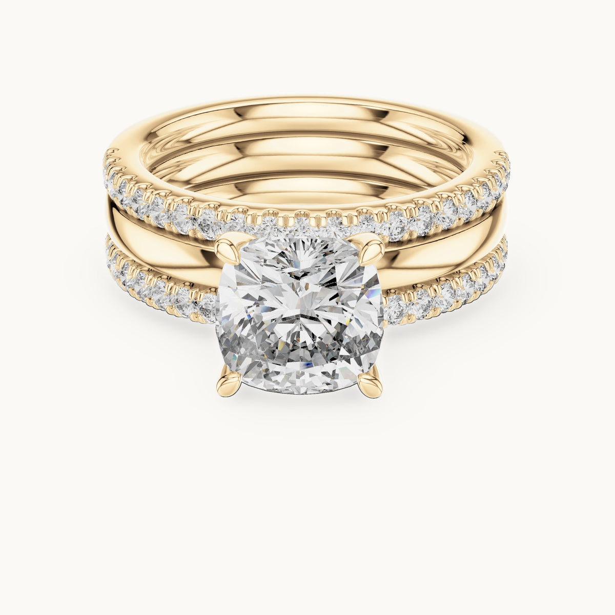 Cushion cut lab-grown diamond solitaire ring in 14K yellow gold, 3.50 CT TW, view 1