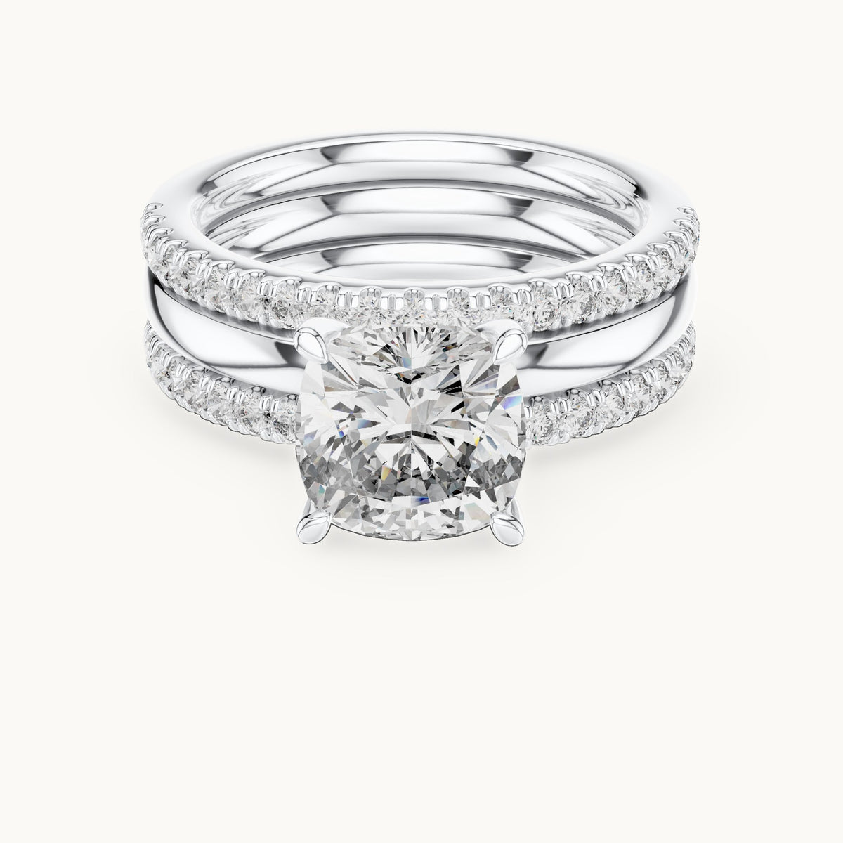 Cushion cut lab-grown diamond solitaire ring in 14K white gold, 3.50 CT TW, view 3