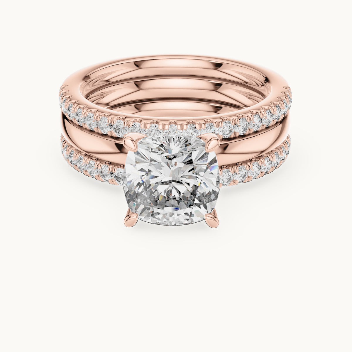 Cushion cut lab-grown diamond solitaire ring in 14K rose gold, 3.50 CT TW, view 3