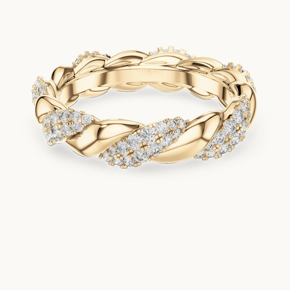 Round cut lab-grown diamond full eternity band in 14K yellow gold, 0.66 CT TW, view 1