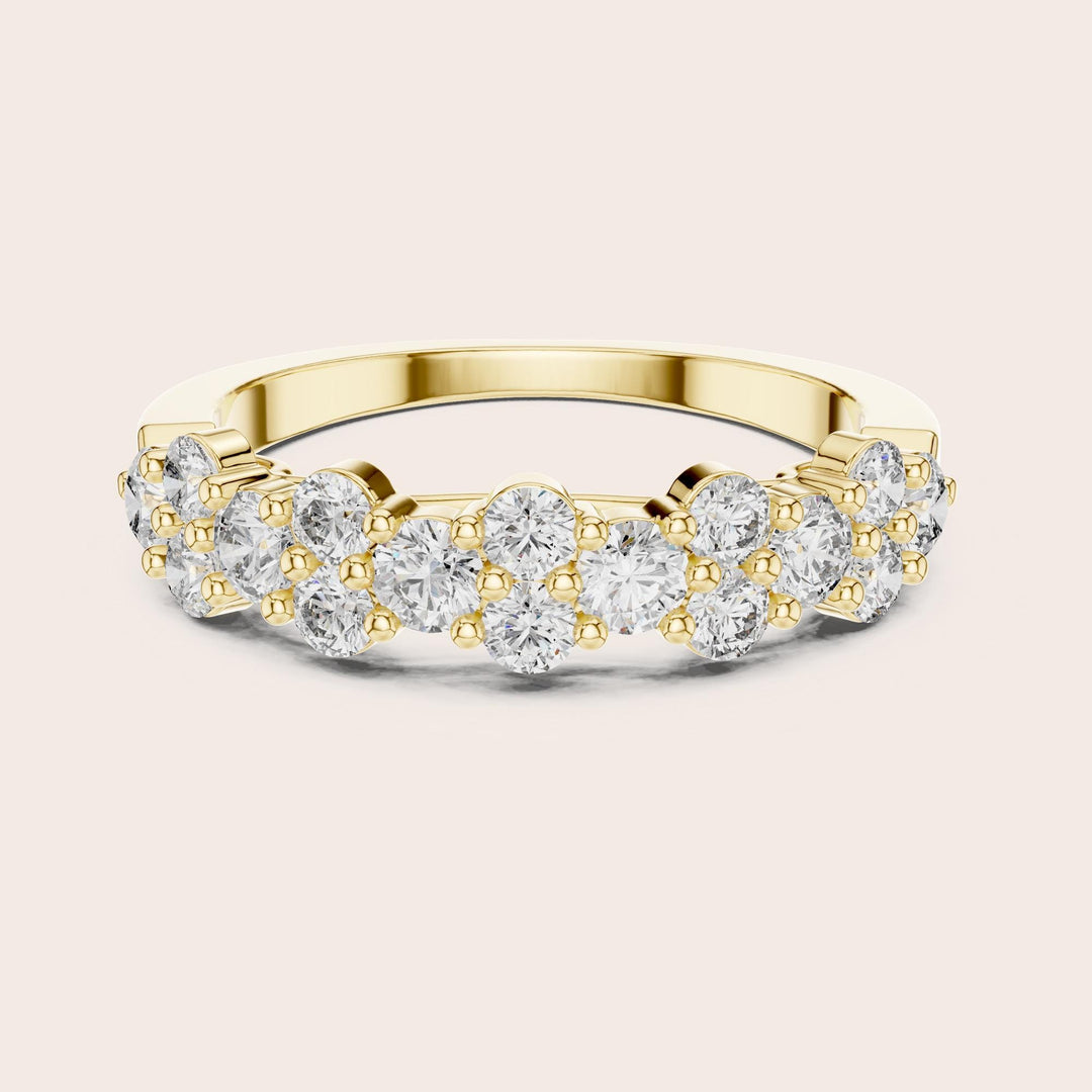 Round Cut Lab Grown Diamond Half Eternity Band, 0.93ct Total, Solid Gold