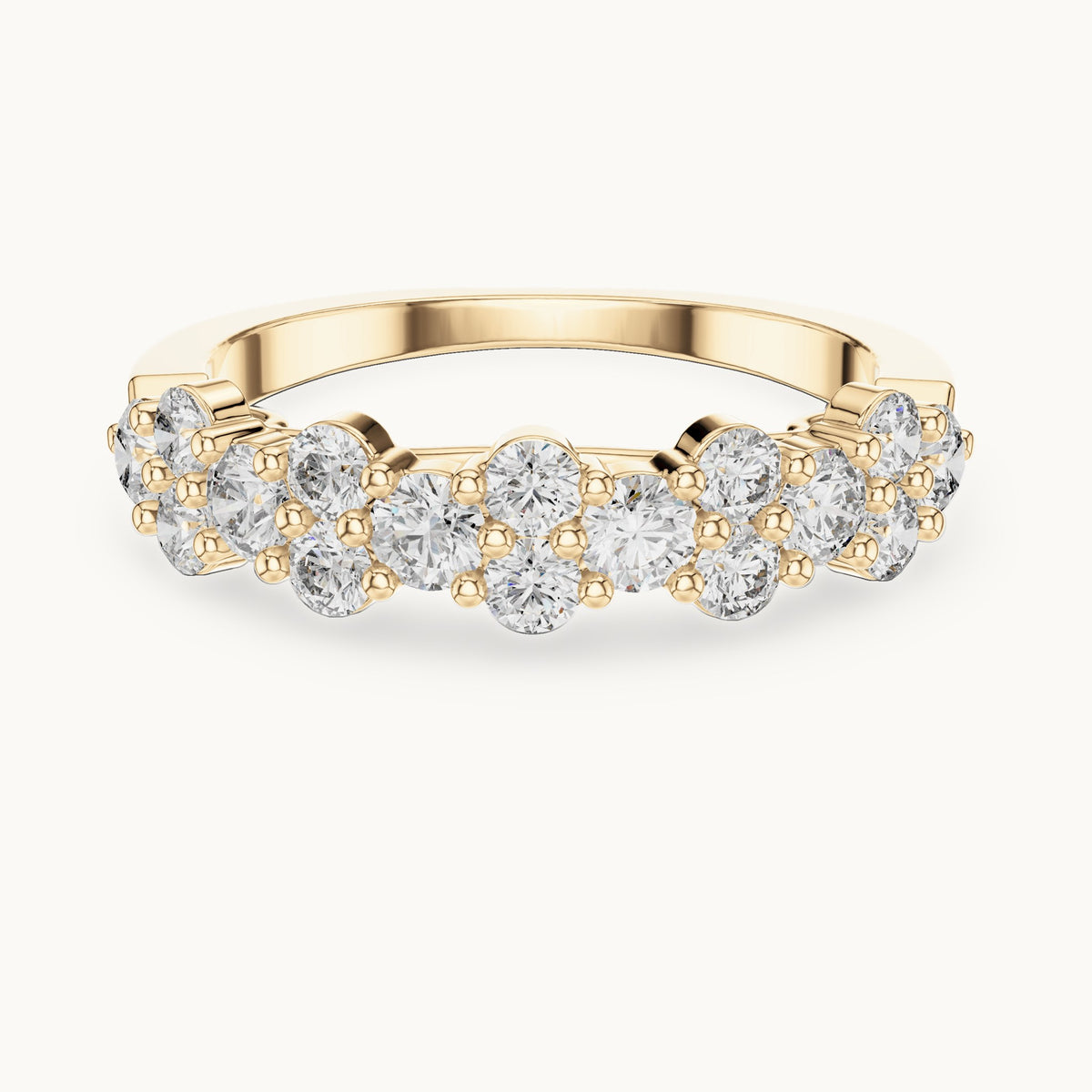 Round cut lab-grown diamond half eternity band in 14K yellow gold, 0.93 CT TW, view 1