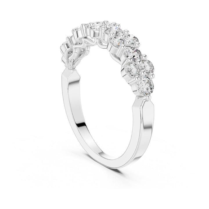 Round Cut Lab Grown Diamond Half Eternity Band, 0.93ct Total, Solid Gold