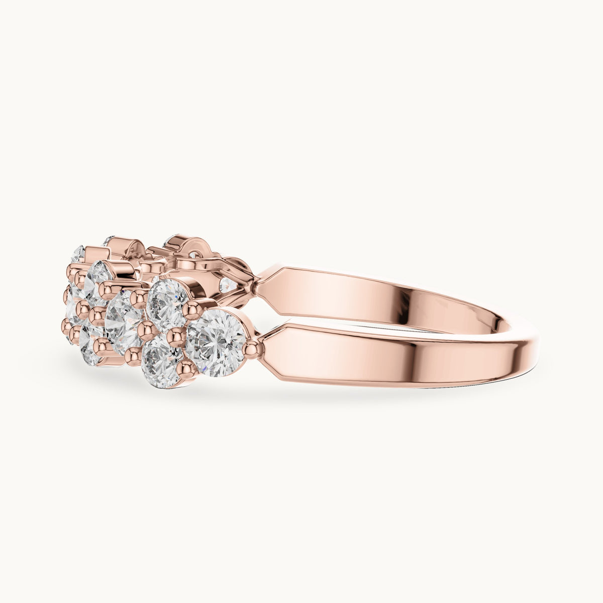 Round cut lab-grown diamond half eternity band in 14K rose gold, 0.93 CT TW, view 2