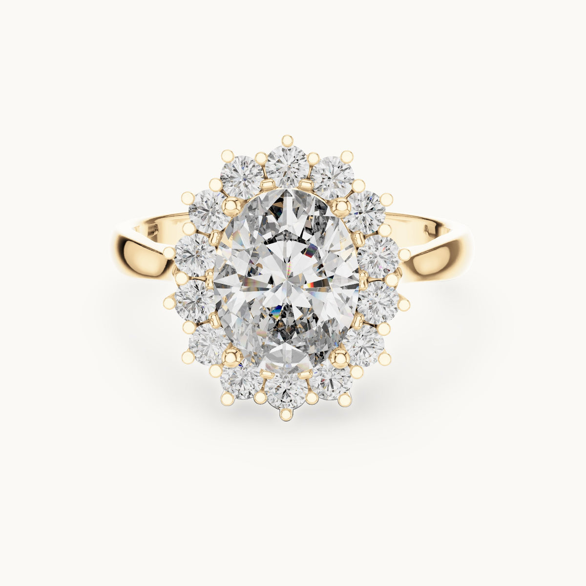 Oval cut lab-grown diamond solitaire ring in 14K yellow gold, 2.56 CT TW, view 1