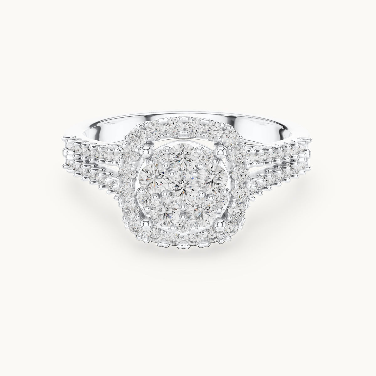 Round cut lab-grown diamond half eternity band in 14K white gold, 0.82 CT TW, view 3