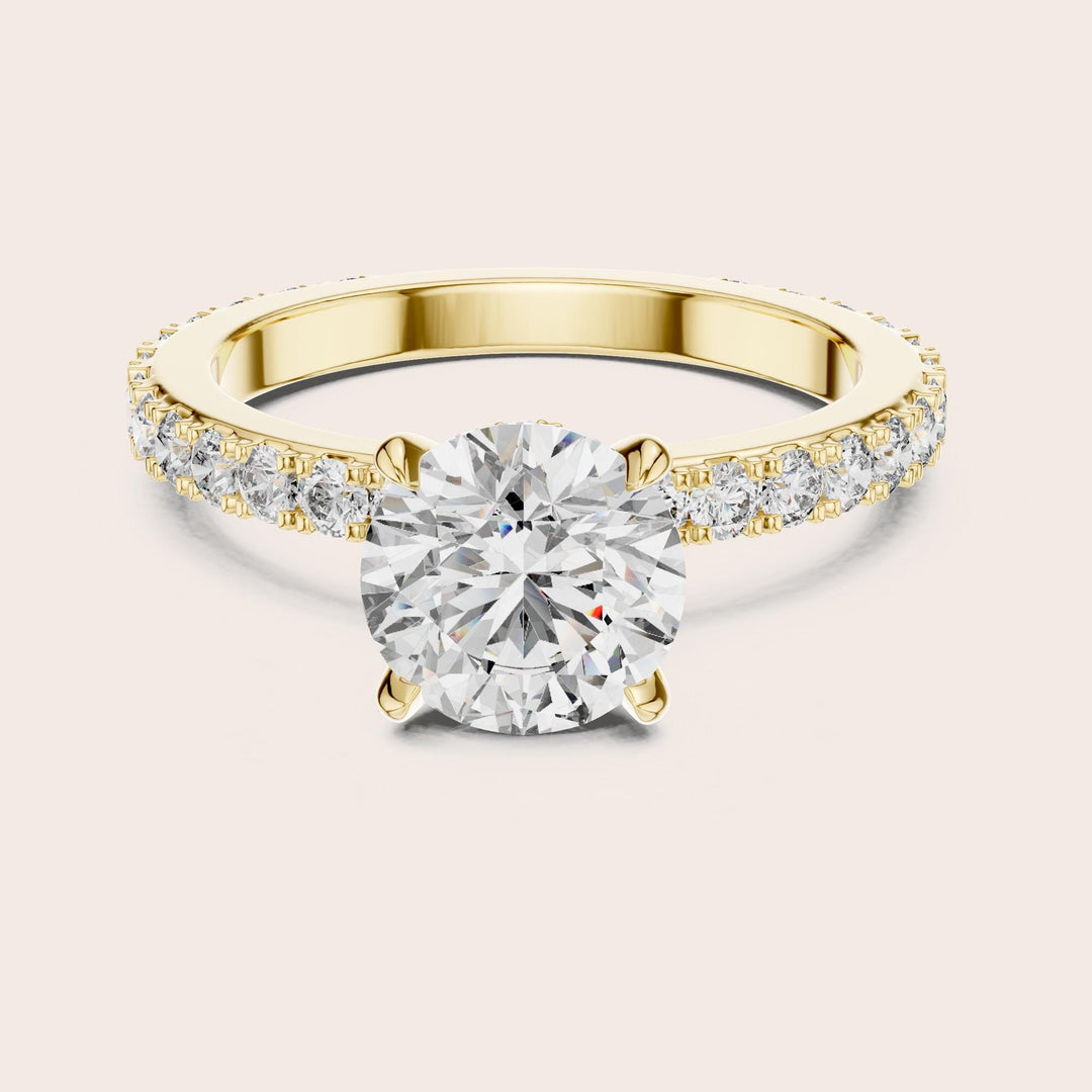 Round Cut Lab Grown Diamond Pave Solitaire Ring, 1.62ct Total, Solid Gold