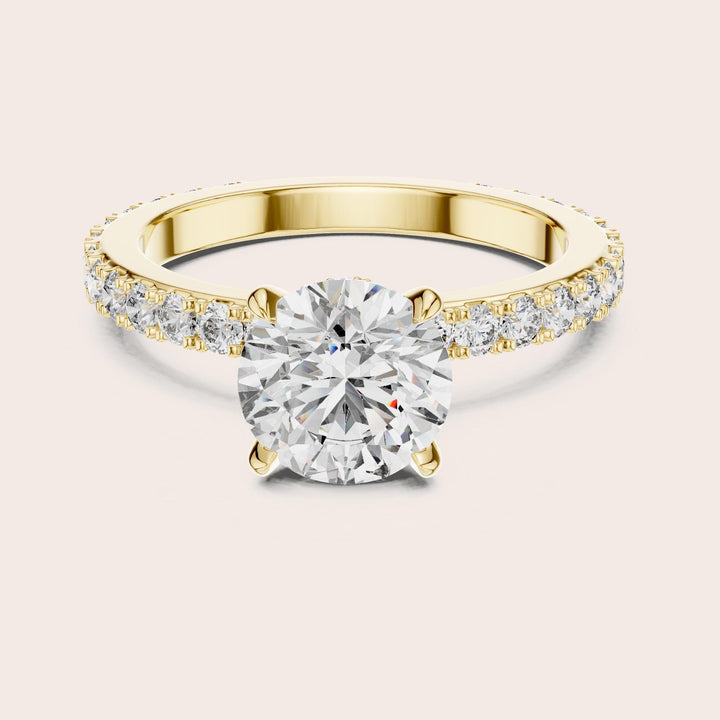 Round Cut Lab Grown Diamond Pave Solitaire Ring, 1.62ct Total, Solid Gold