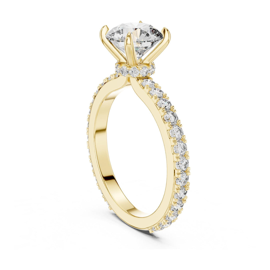 Round Cut Lab Grown Diamond Pave Solitaire Ring, 1.62ct Total, Solid Gold