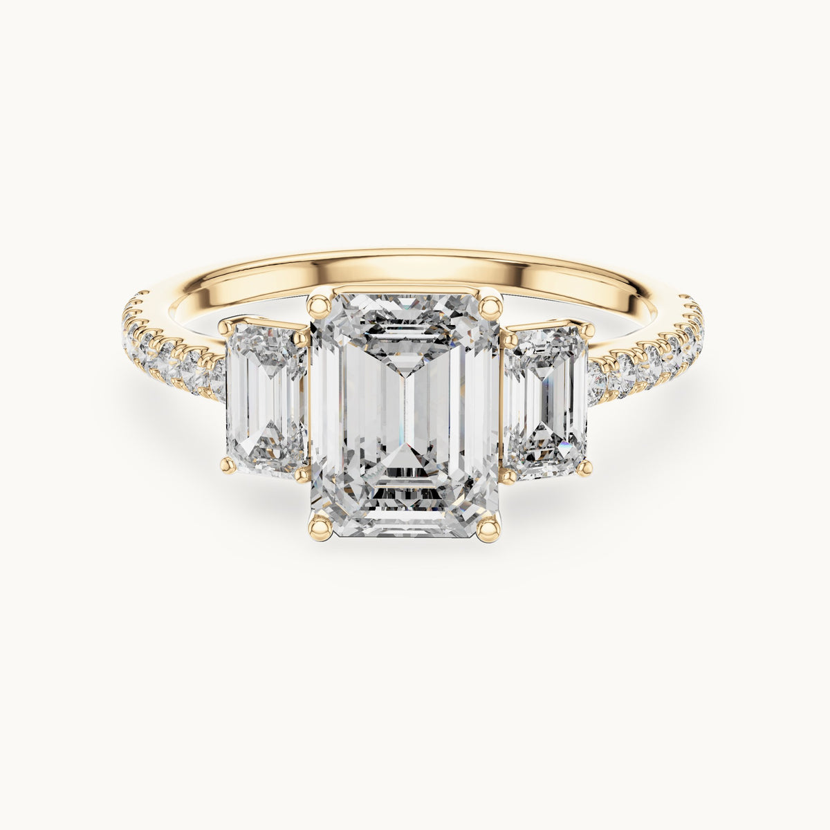 Emerald cut lab-grown diamond solitaire ring in 14K yellow gold, 2.54 CT TW, view 1