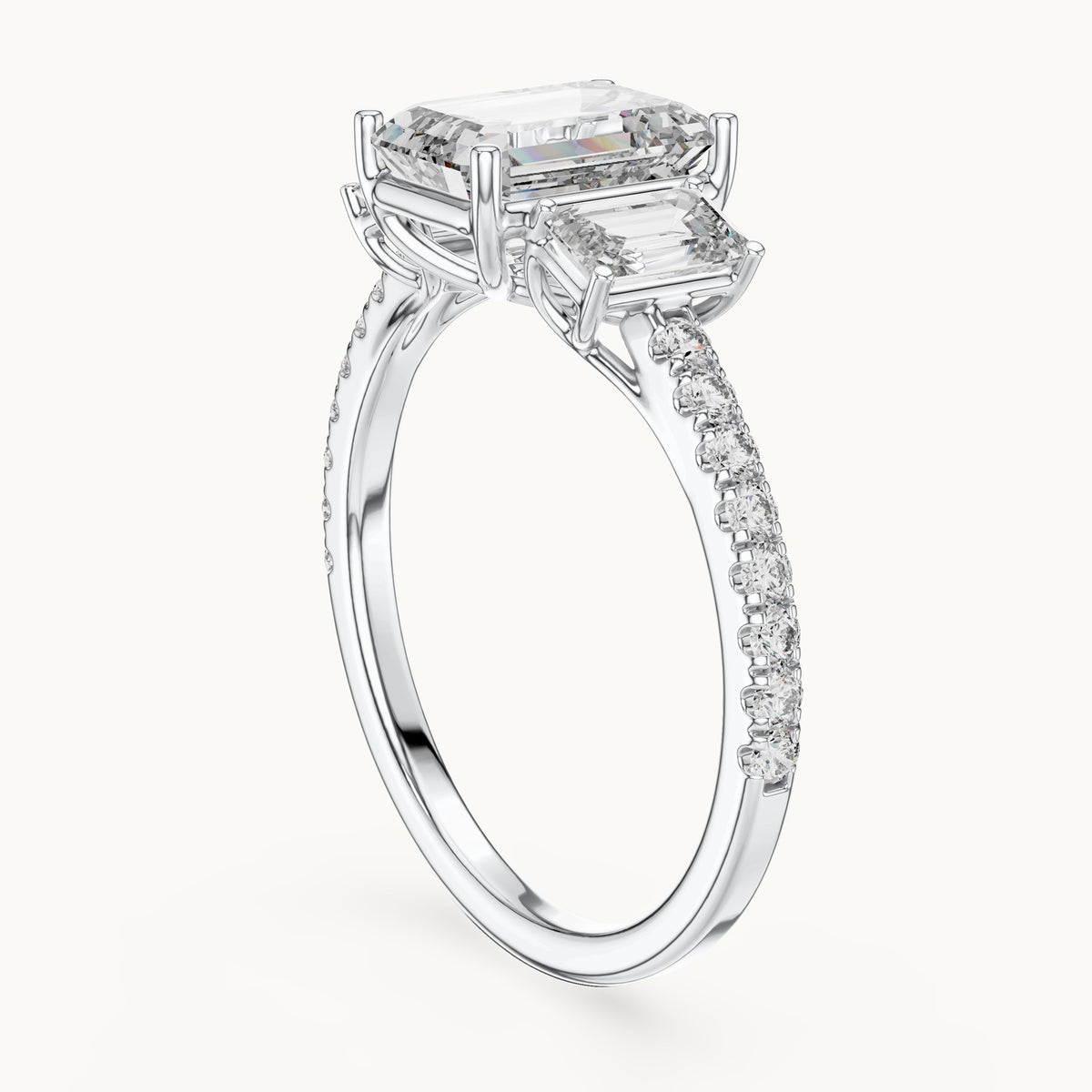 Emerald cut lab-grown diamond solitaire ring in 14K white gold, 2.54 CT TW, view 1