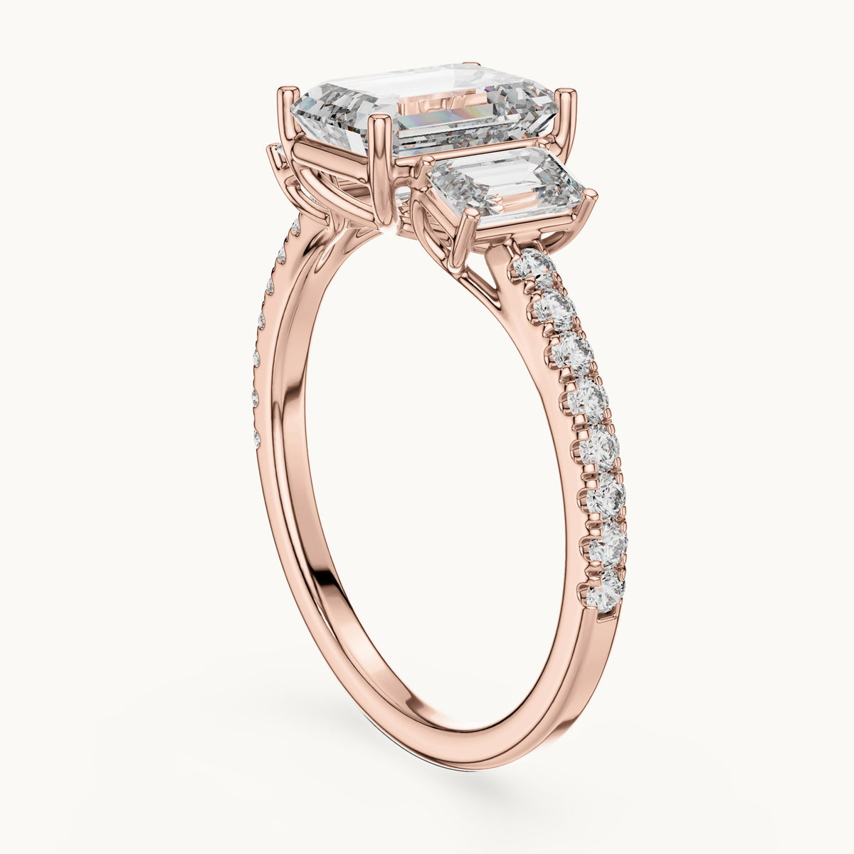 Emerald cut lab-grown diamond solitaire ring in 14K rose gold, 2.54 CT TW, view 1
