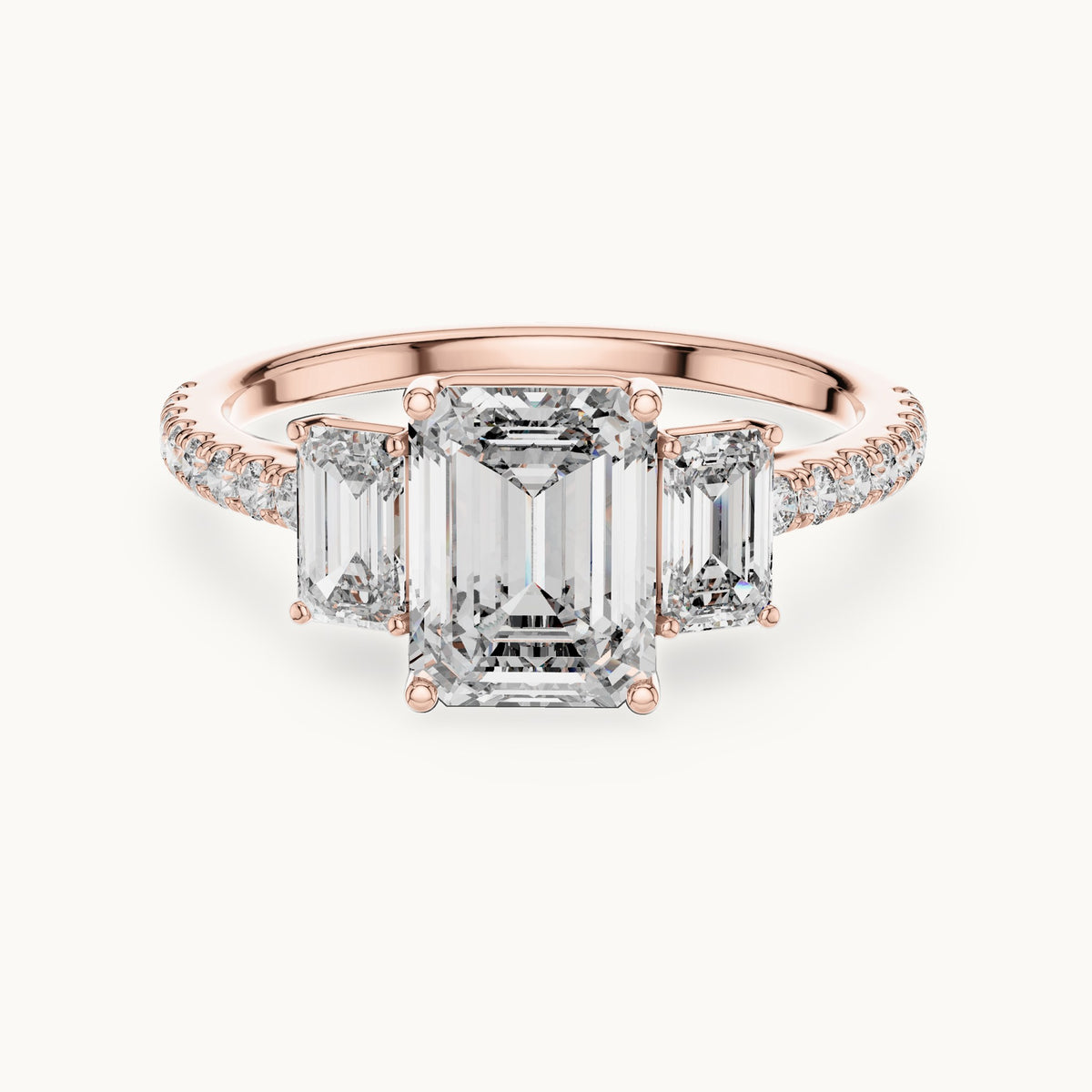 Emerald cut lab-grown diamond solitaire ring in 14K rose gold, 2.54 CT TW, view 3
