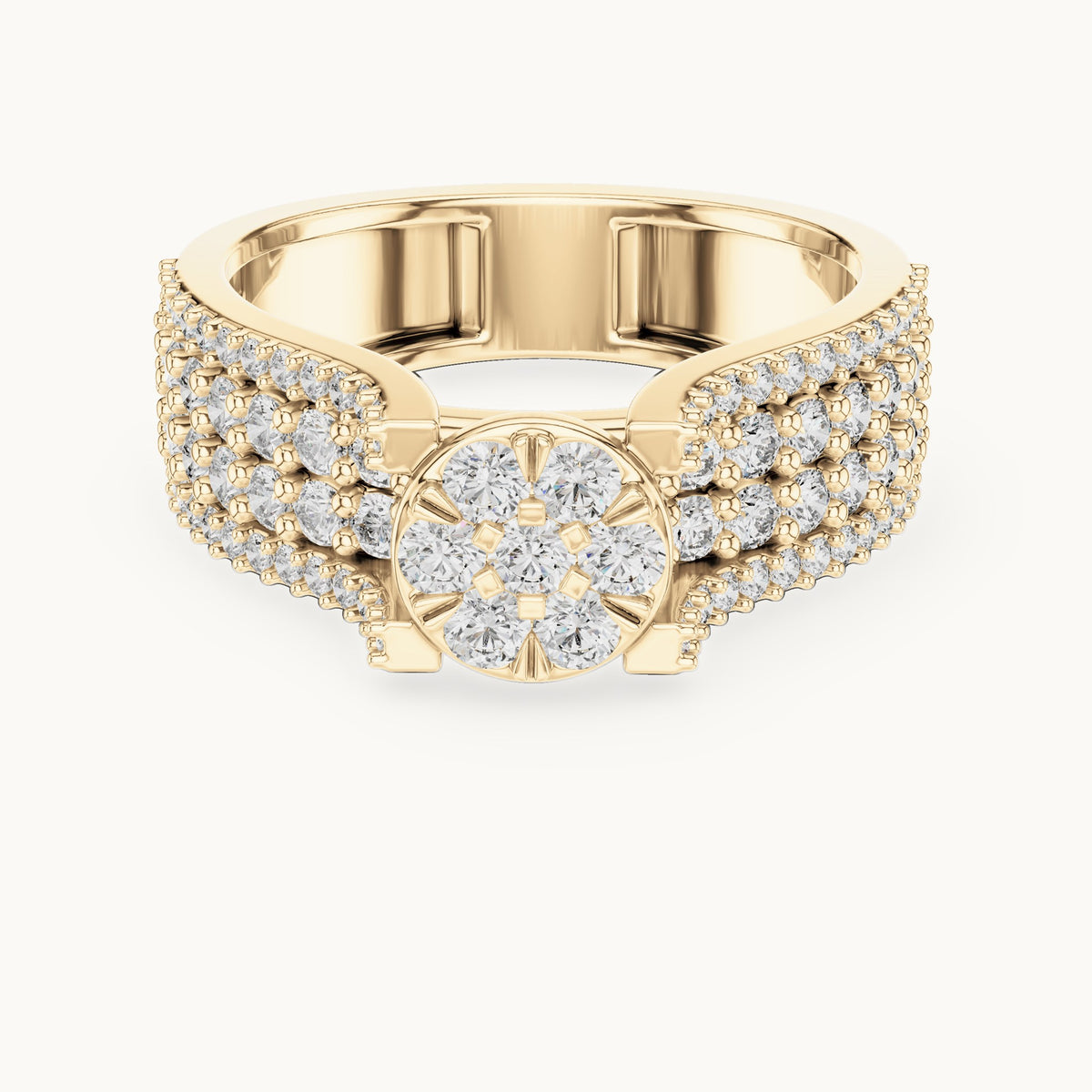 Round cut lab-grown diamond half eternity band in 14K yellow gold, 1.00 CT TW, view 1