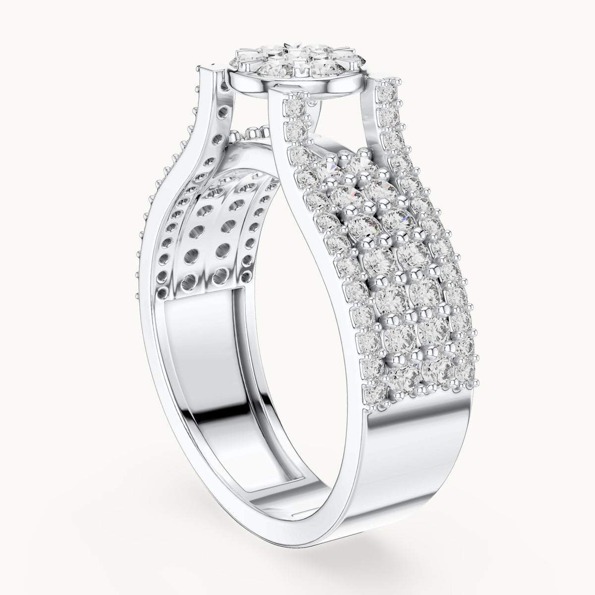 Round cut lab-grown diamond half eternity band in 14K white gold, 1.00 CT TW, view 1