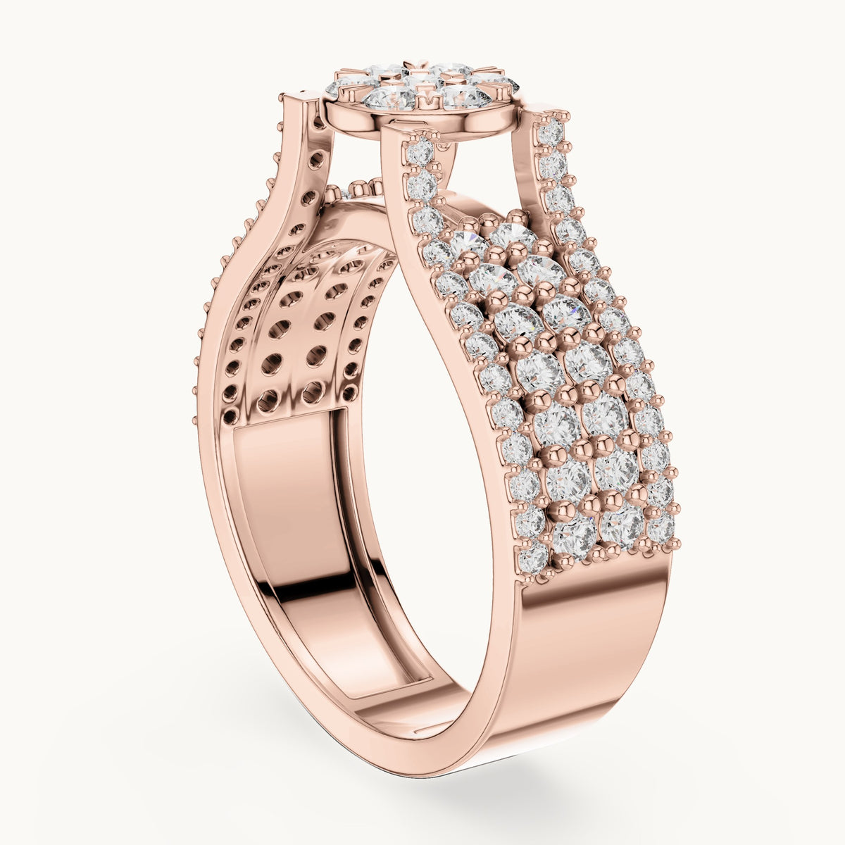 Round cut lab-grown diamond half eternity band in 14K rose gold, 1.00 CT TW, view 1