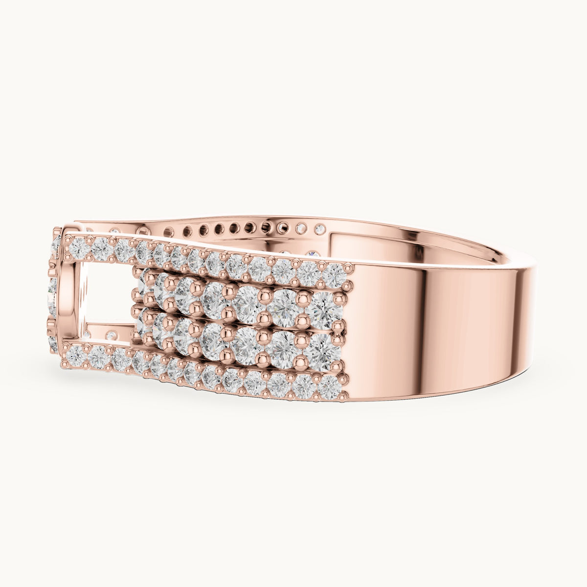 Round cut lab-grown diamond half eternity band in 14K rose gold, 1.00 CT TW, view 2