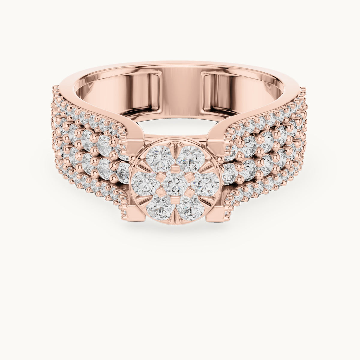 Round cut lab-grown diamond half eternity band in 14K rose gold, 1.00 CT TW, view 3