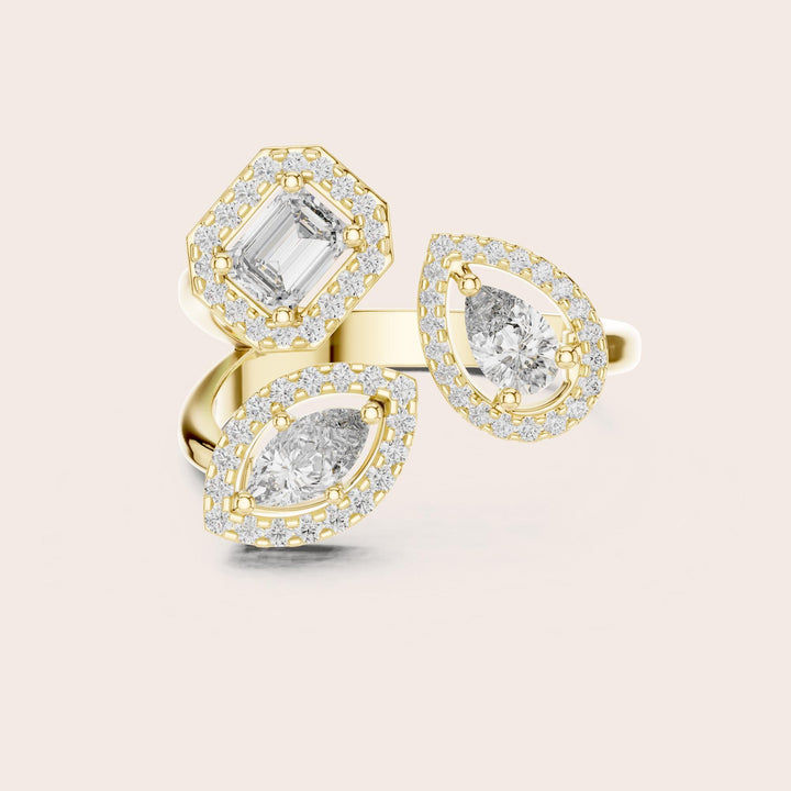 Marquise Cut Lab Grown Diamond Cluster Ring, 0.92ct Total, Solid Gold