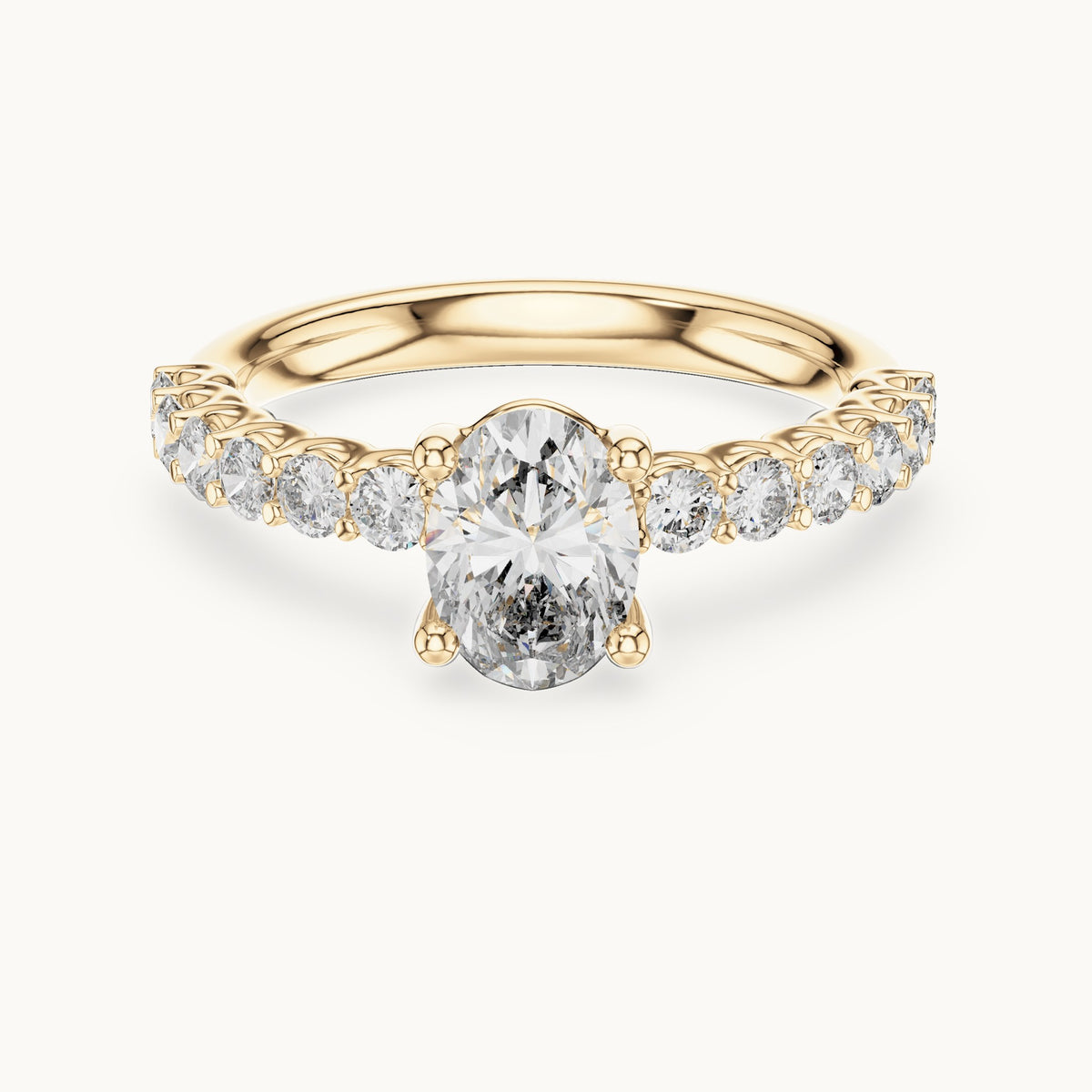 Oval cut lab-grown diamond solitaire ring in 14K yellow gold, 1.55 CT TW, view 1