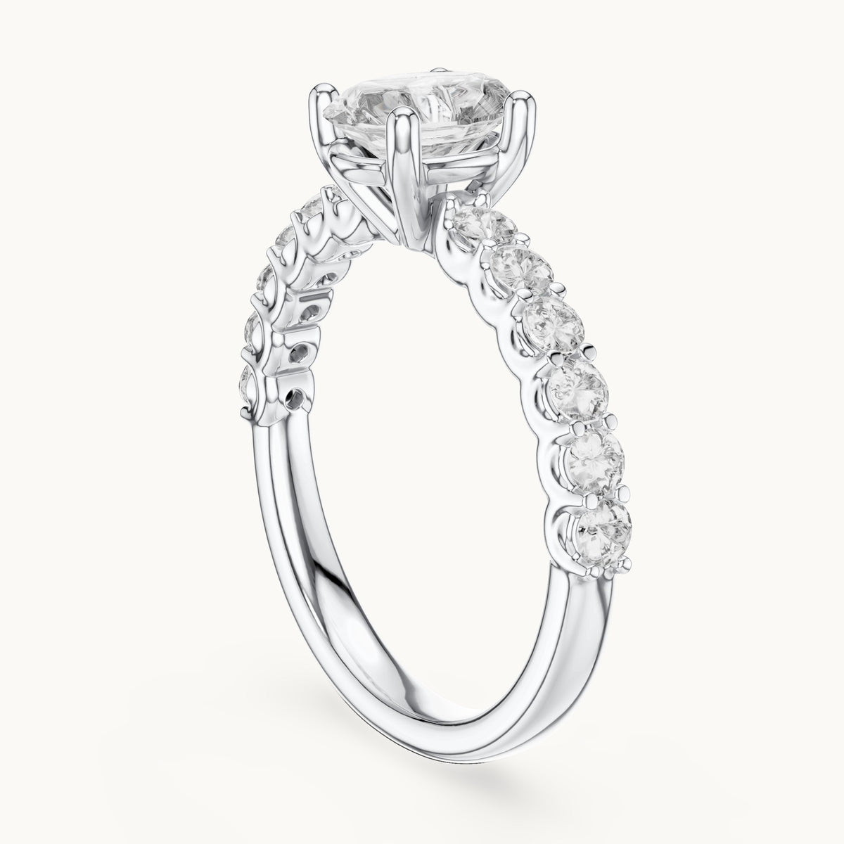 Oval cut lab-grown diamond solitaire ring in 14K white gold, 1.55 CT TW, view 1