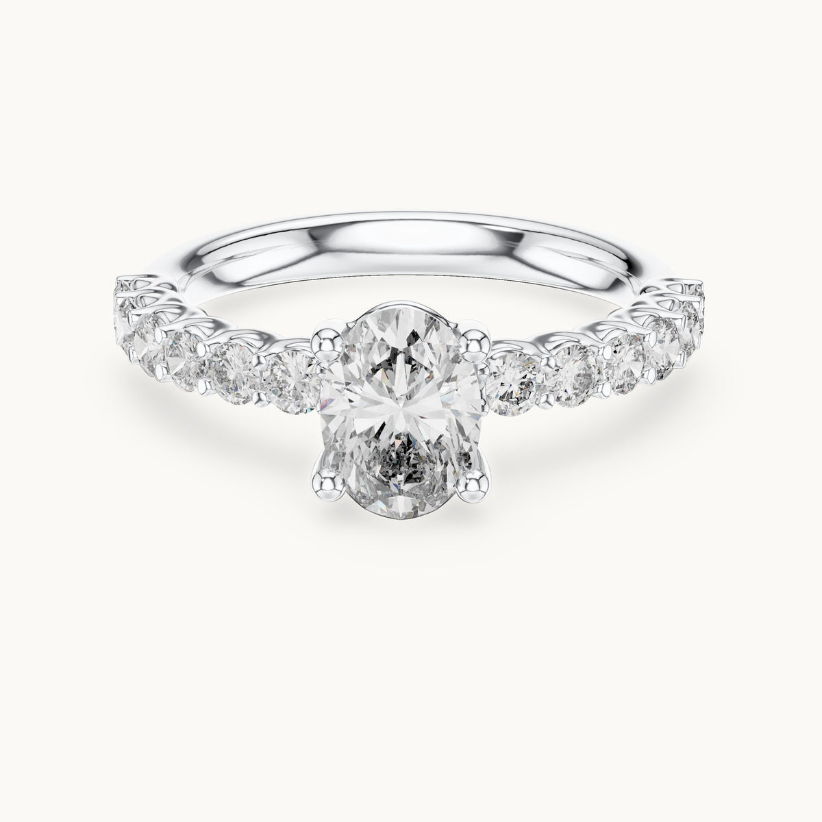Oval cut lab-grown diamond solitaire ring in 14K white gold, 1.55 CT TW, view 3