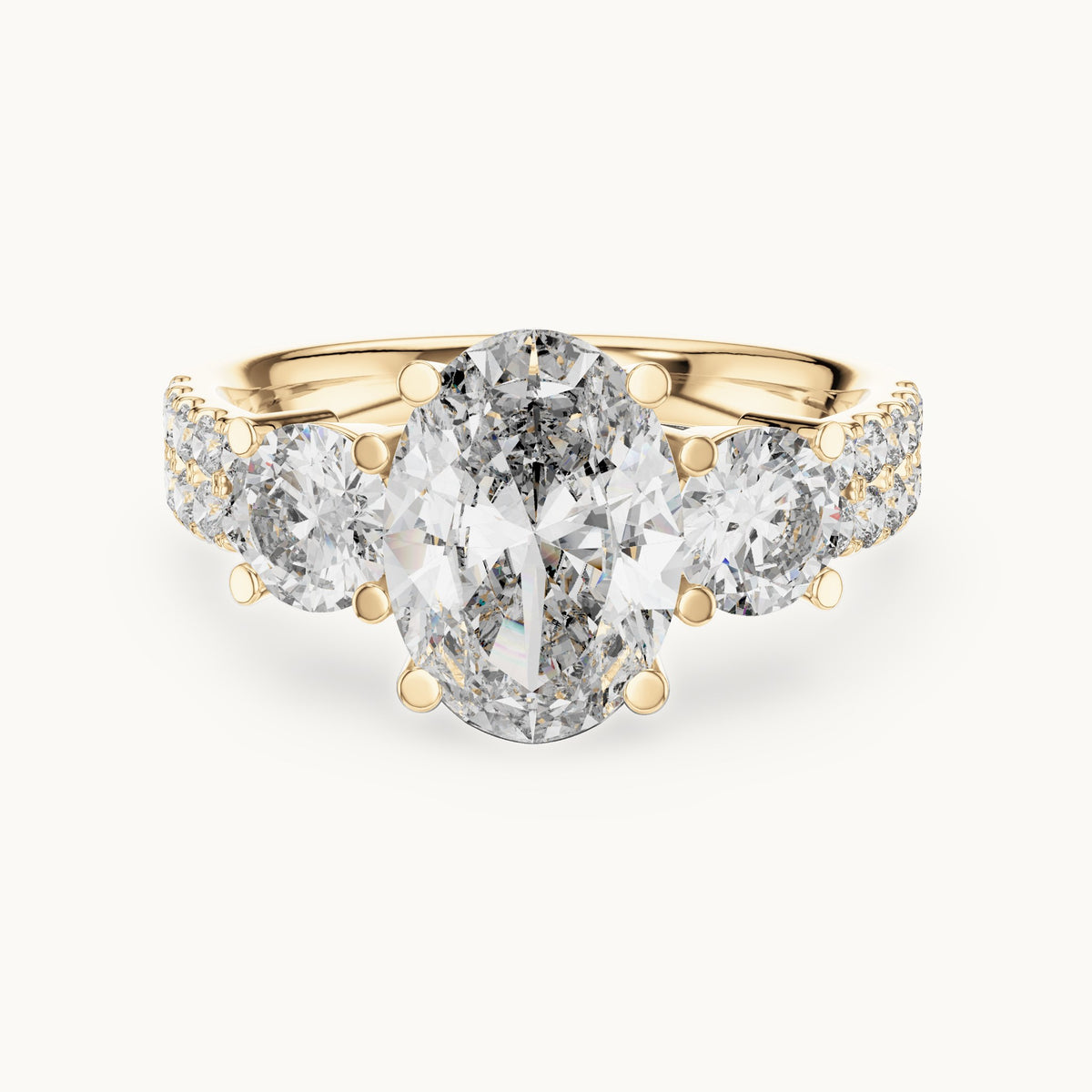 Oval cut lab-grown diamond solitaire ring in 14K yellow gold, 3.10 CT TW, view 1
