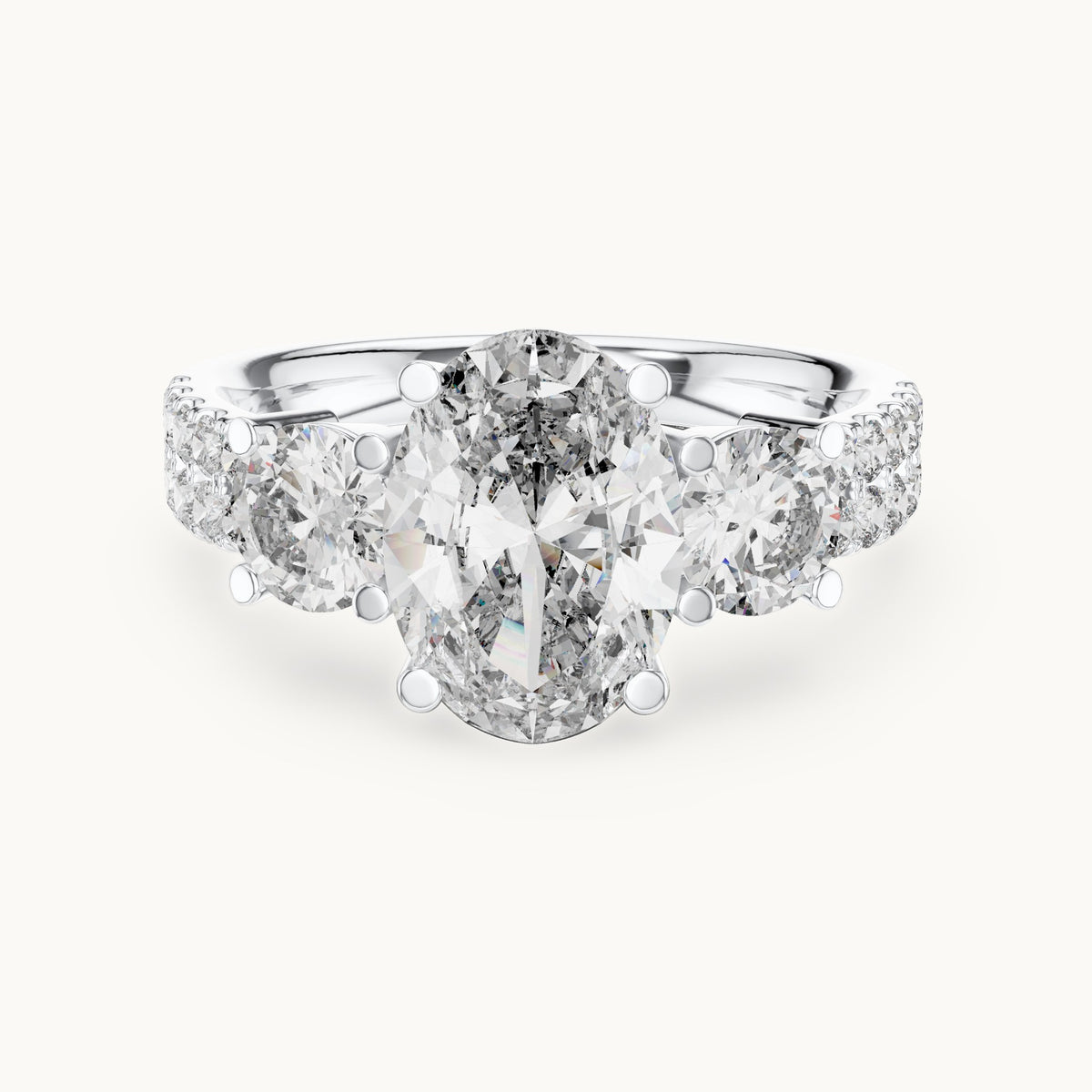 Oval cut lab-grown diamond solitaire ring in 14K white gold, 3.10 CT TW, view 3