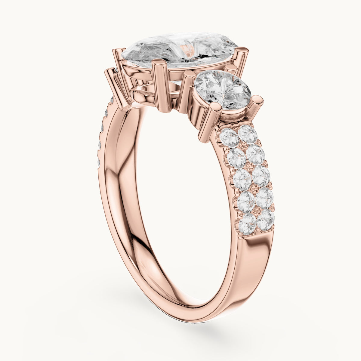 Oval cut lab-grown diamond solitaire ring in 14K rose gold, 3.10 CT TW, view 1