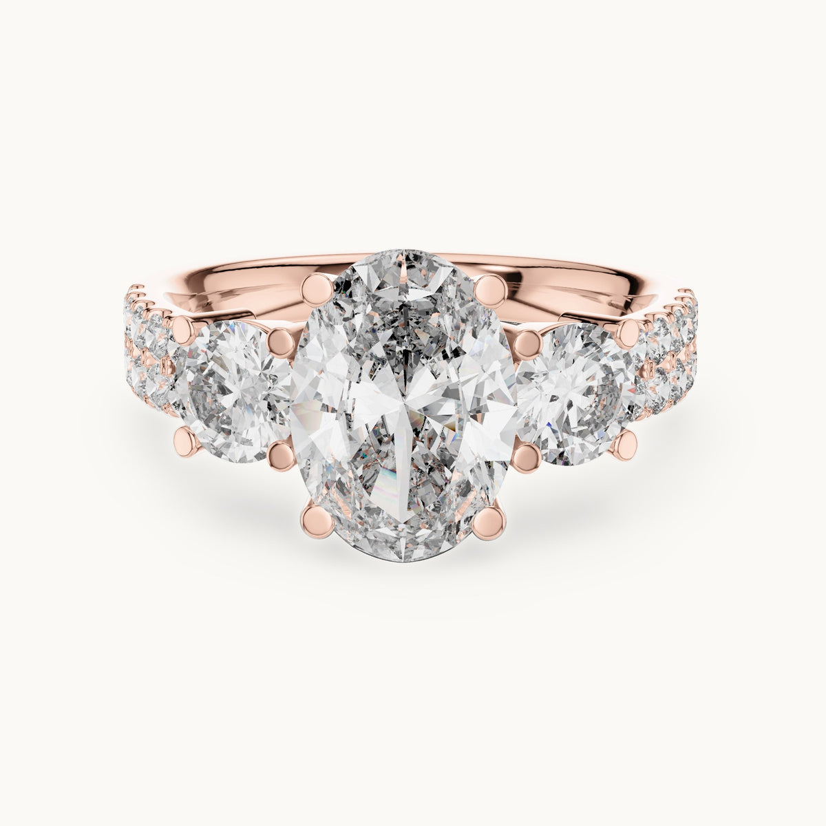 Oval cut lab-grown diamond solitaire ring in 14K rose gold, 3.10 CT TW, view 3