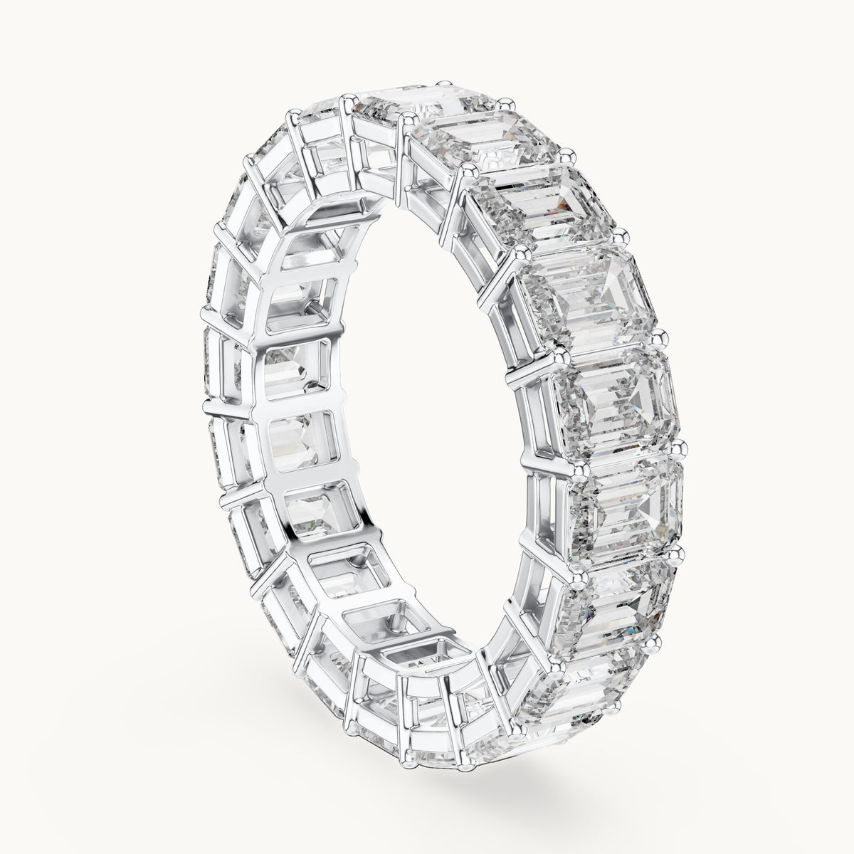 Emerald cut lab-grown diamond full eternity band in 14K white gold, 6.00 CT TW, view 1