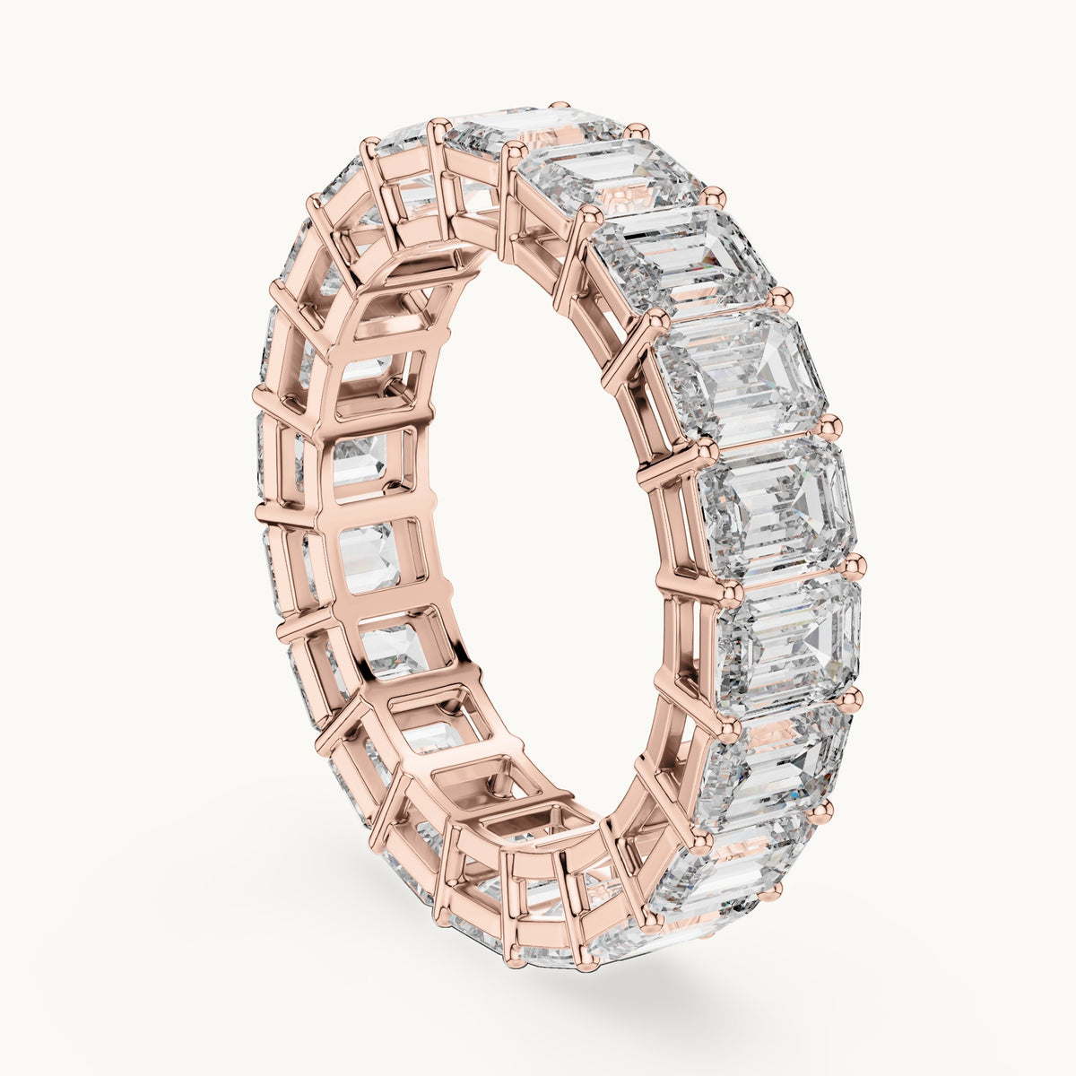 Emerald cut lab-grown diamond full eternity band in 14K rose gold, 6.00 CT TW, view 1