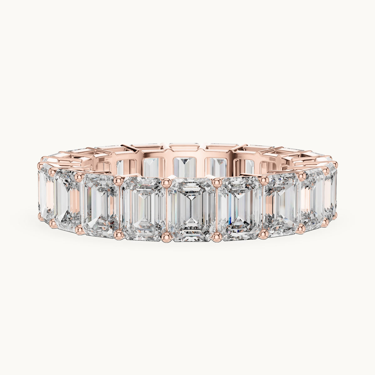 Emerald cut lab-grown diamond full eternity band in 14K rose gold, 6.00 CT TW, view 2