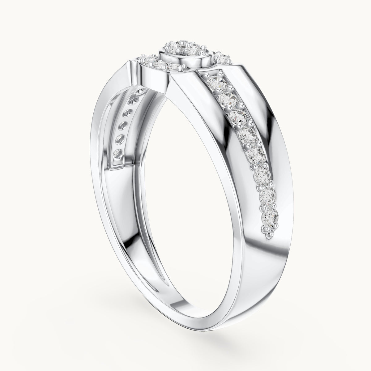 Round cut lab-grown diamond half eternity band in 14K white gold, 0.34 CT TW, view 1
