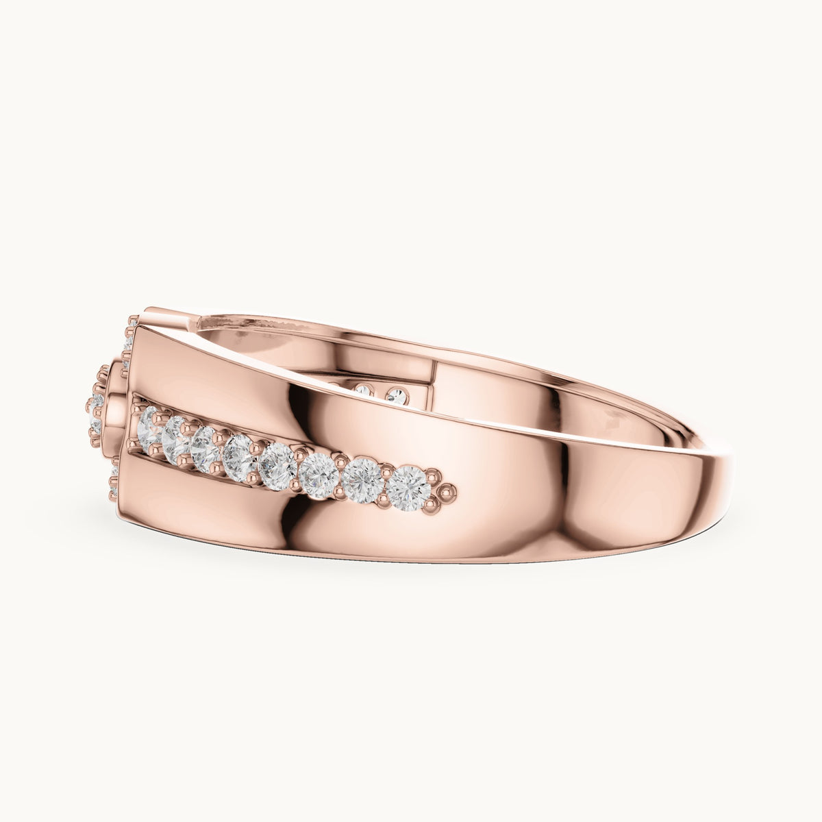 Round cut lab-grown diamond half eternity band in 14K rose gold, 0.34 CT TW, view 2