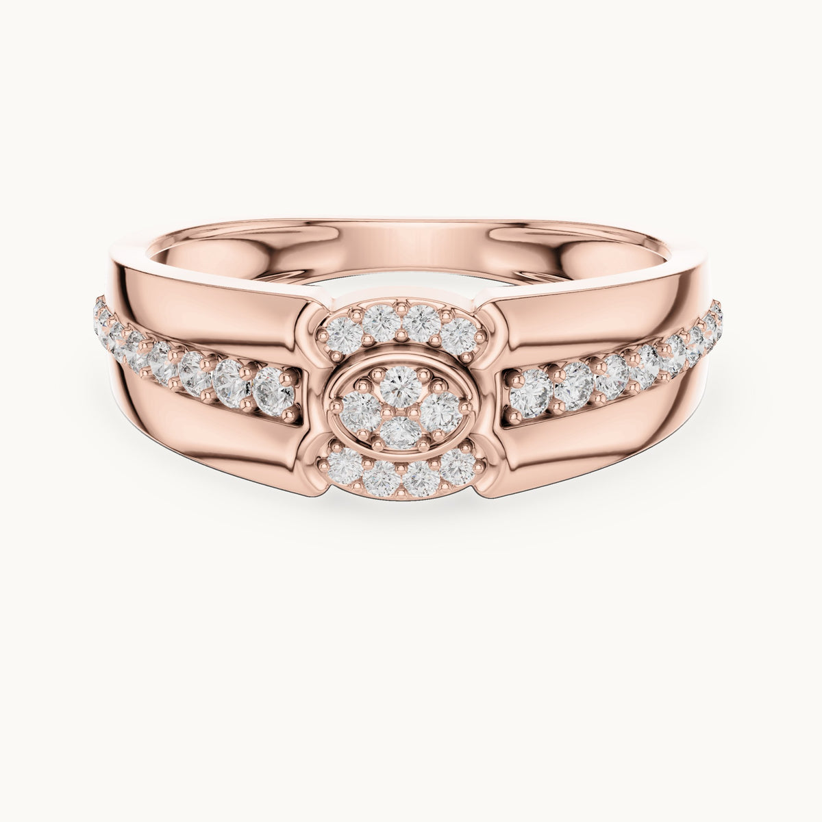 Round cut lab-grown diamond half eternity band in 14K rose gold, 0.34 CT TW, view 3