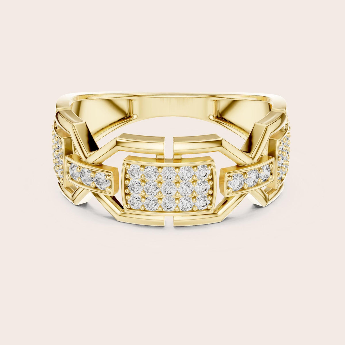 Round cut lab-grown diamond half eternity band, 0.46 CT TW, 45 stones, in solid gold (style L05-0051)