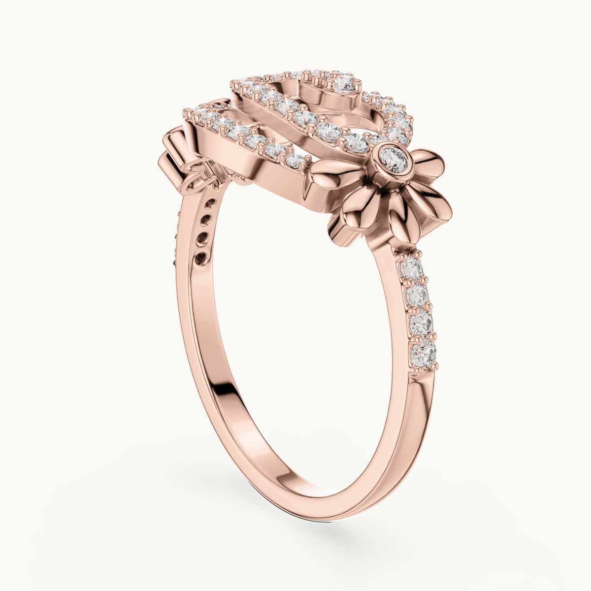 Round cut lab-grown diamond half eternity band in 14K rose gold, 0.34 CT TW, view 1