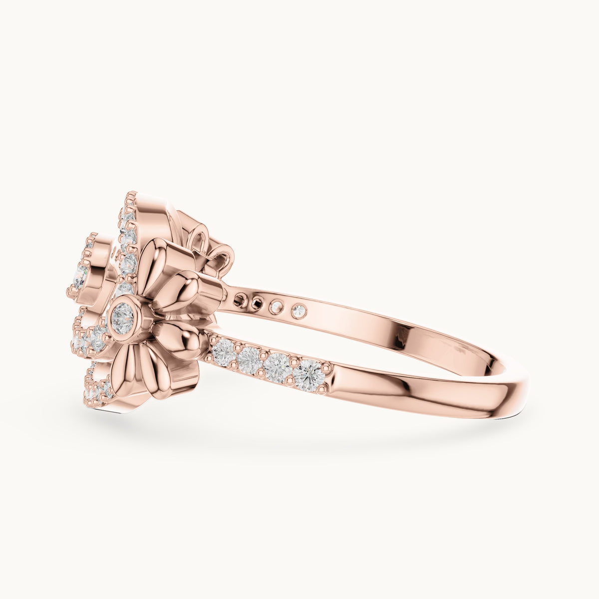 Round cut lab-grown diamond half eternity band in 14K rose gold, 0.34 CT TW, view 2