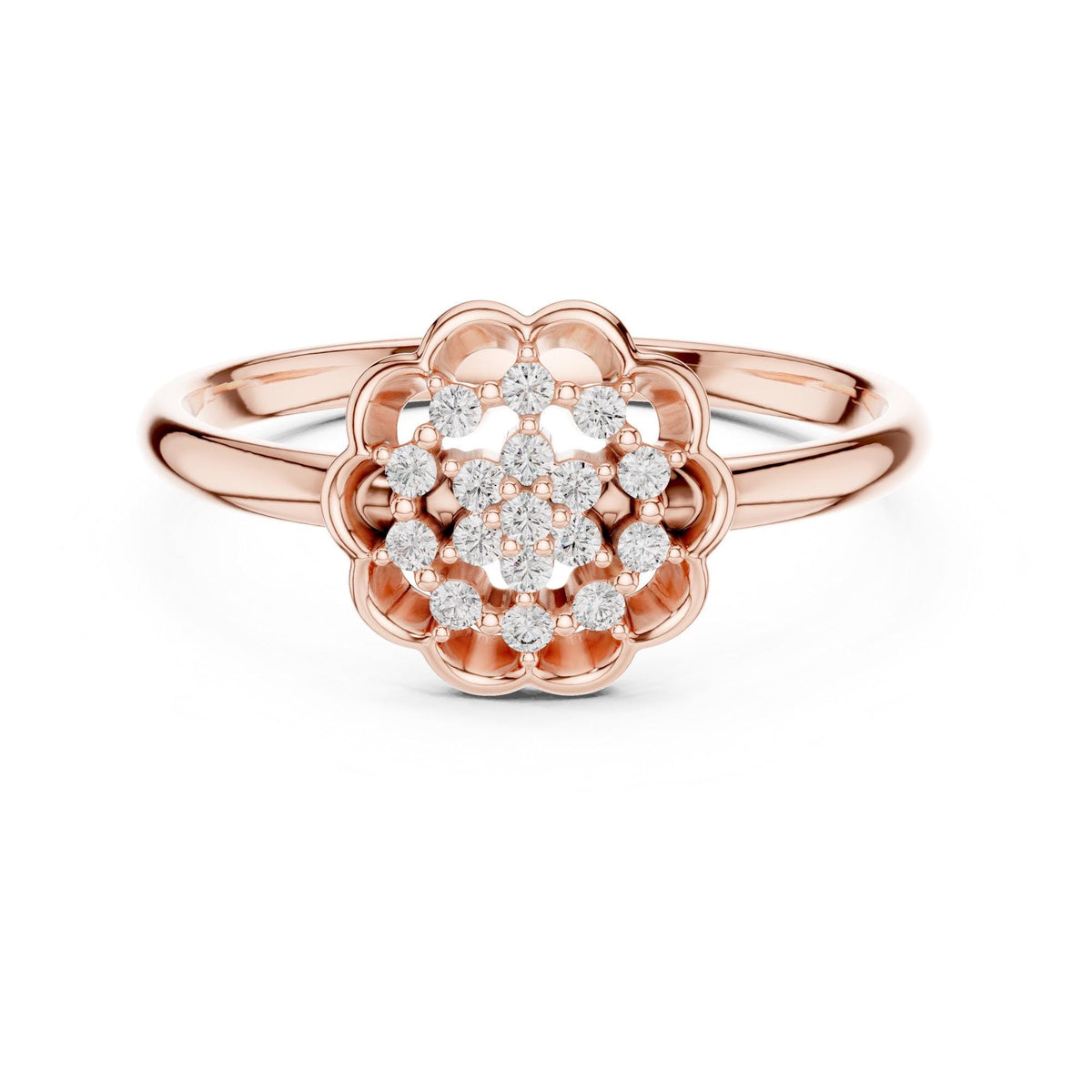 Round Cut Lab Grown Diamond Cluster Ring, 0.09ct Total, Solid Gold