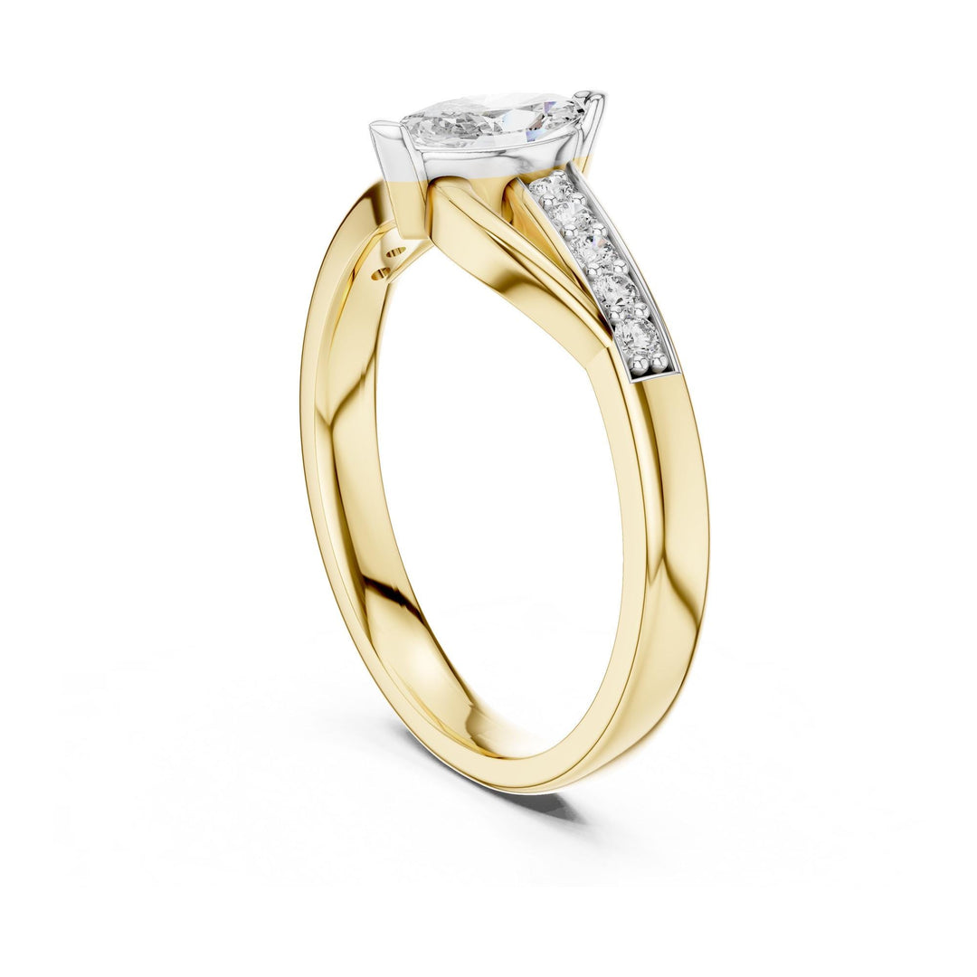 Marquise Cut Gemstone Ring with Lab Grown Diamond Accents, Solid Gold