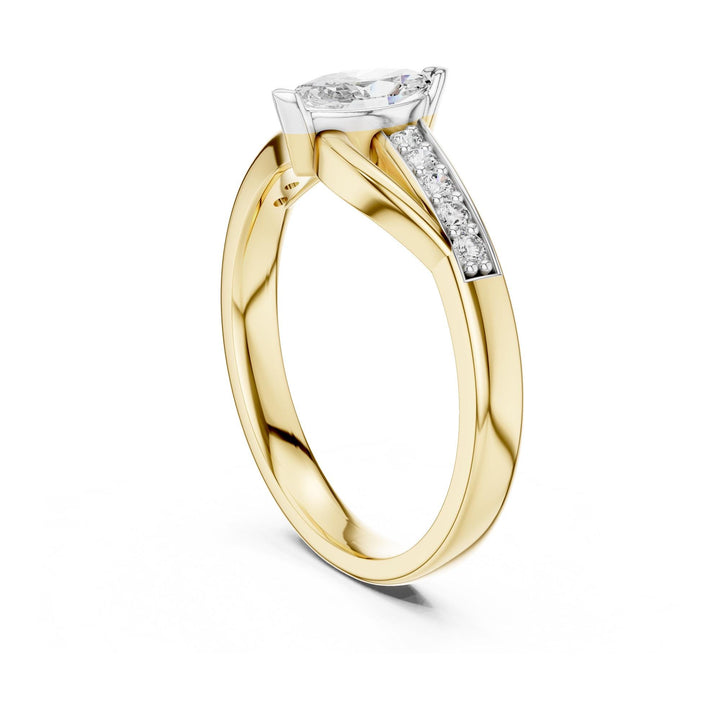 Marquise Cut Gemstone Ring with Lab Grown Diamond Accents, Solid Gold