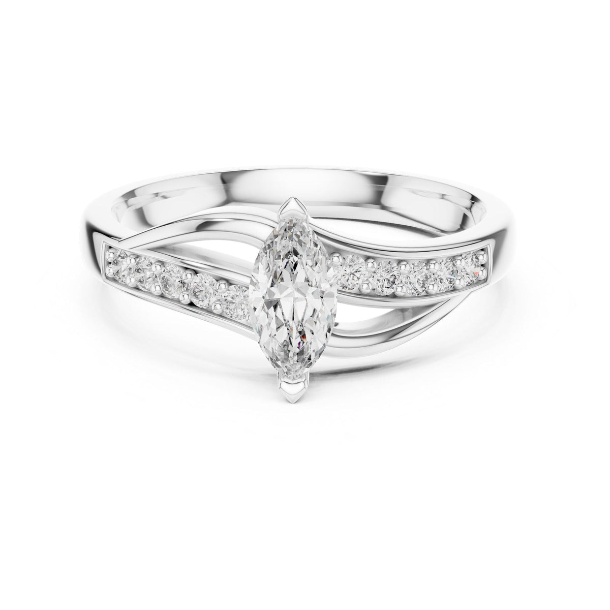 Marquise Cut Gemstone Ring with Lab Grown Diamond Accents, Solid Gold