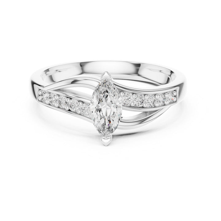 Marquise Cut Gemstone Ring with Lab Grown Diamond Accents, Solid Gold