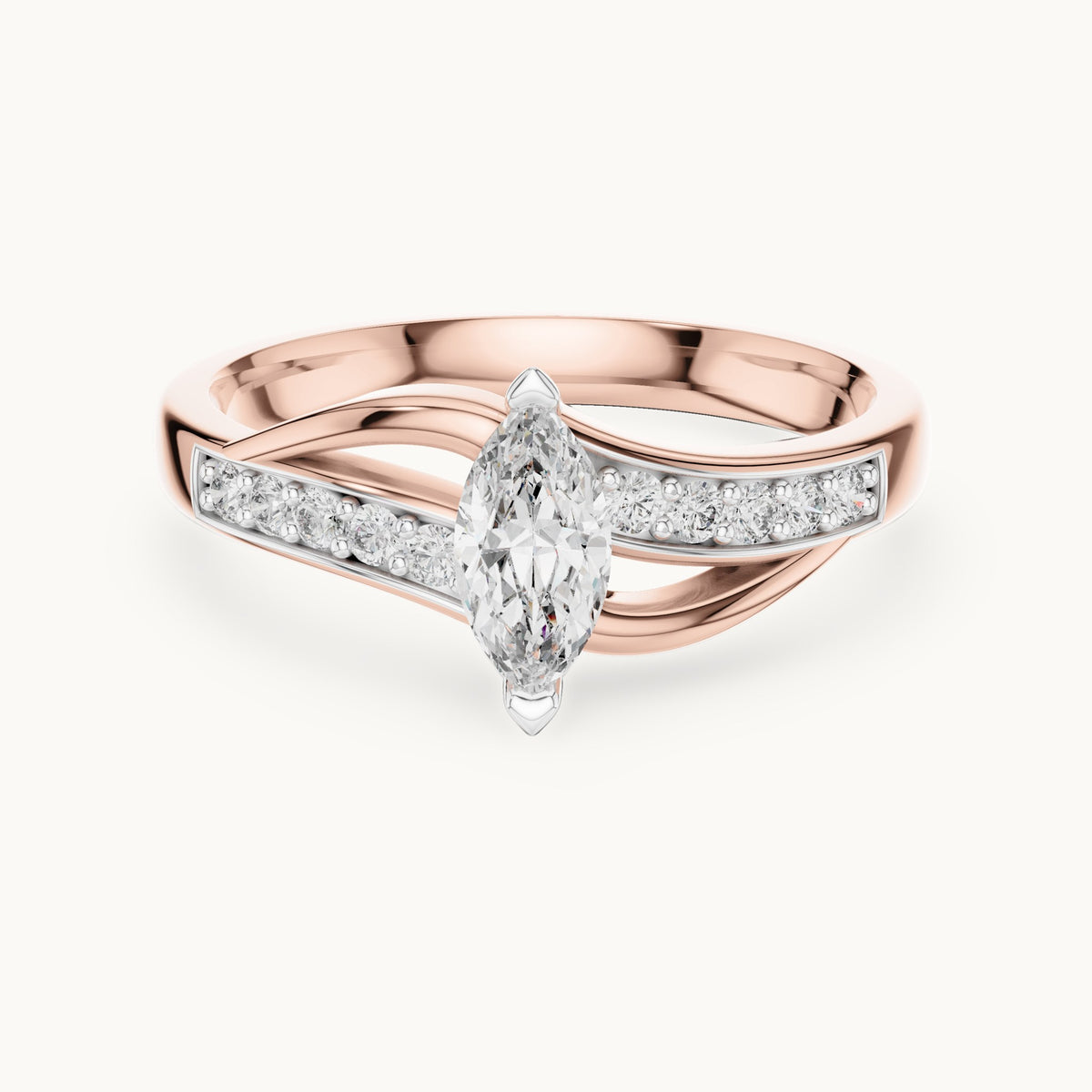 Marquise Cut Gemstone Ring with Lab Grown Diamond Accents, Solid Gold