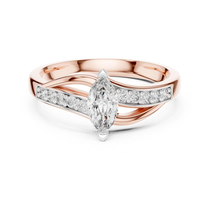 Marquise Cut Gemstone Ring with Lab Grown Diamond Accents, Solid Gold