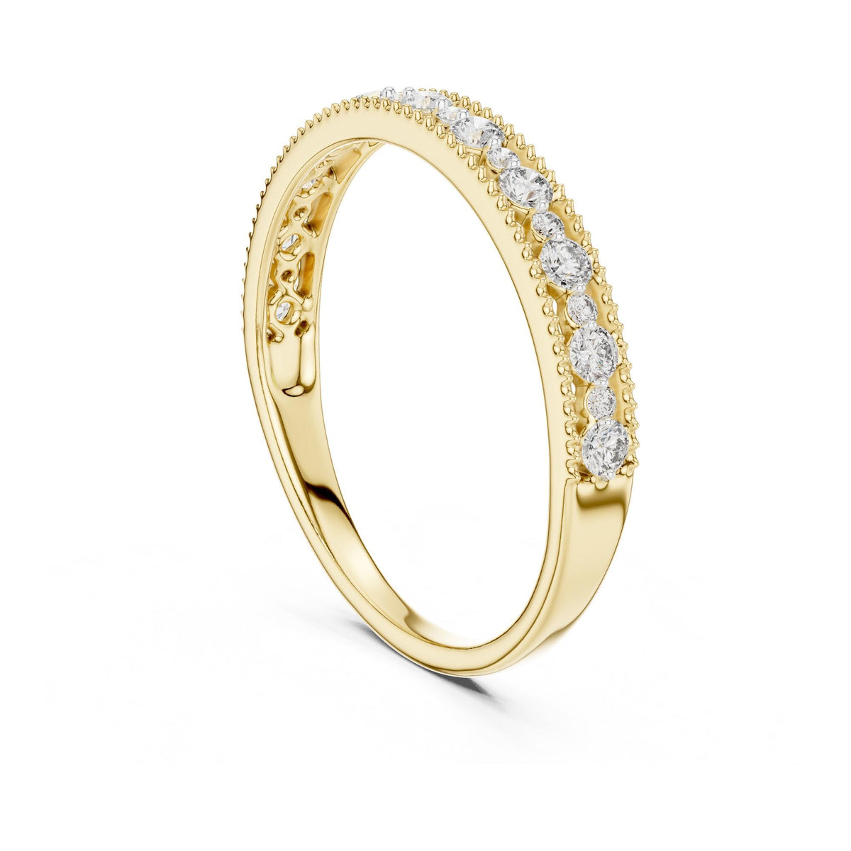 Round cut lab-grown diamond half eternity band, 0.25 CT TW, solid gold, view 2
