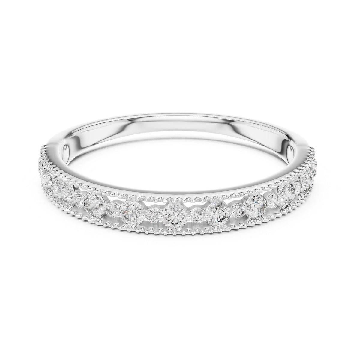 Round cut lab-grown diamond half eternity band, 0.25 CT TW, solid gold, view 6